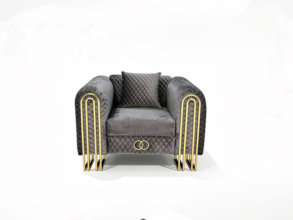 Gray Velvet Accent Chair with Gold Scroll Frame