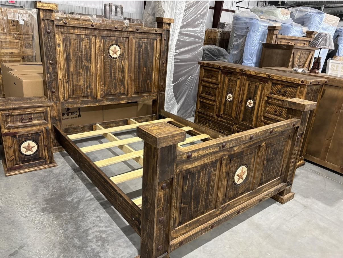 Rustic Barn-Door Bedroom Set with Matching Case Pieces