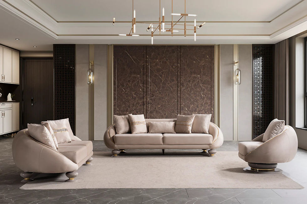 Beige Curved Living Room Set
