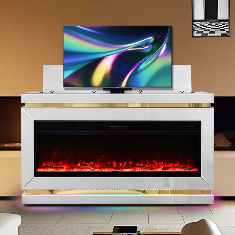 White and Gold Fireplace TV Stand