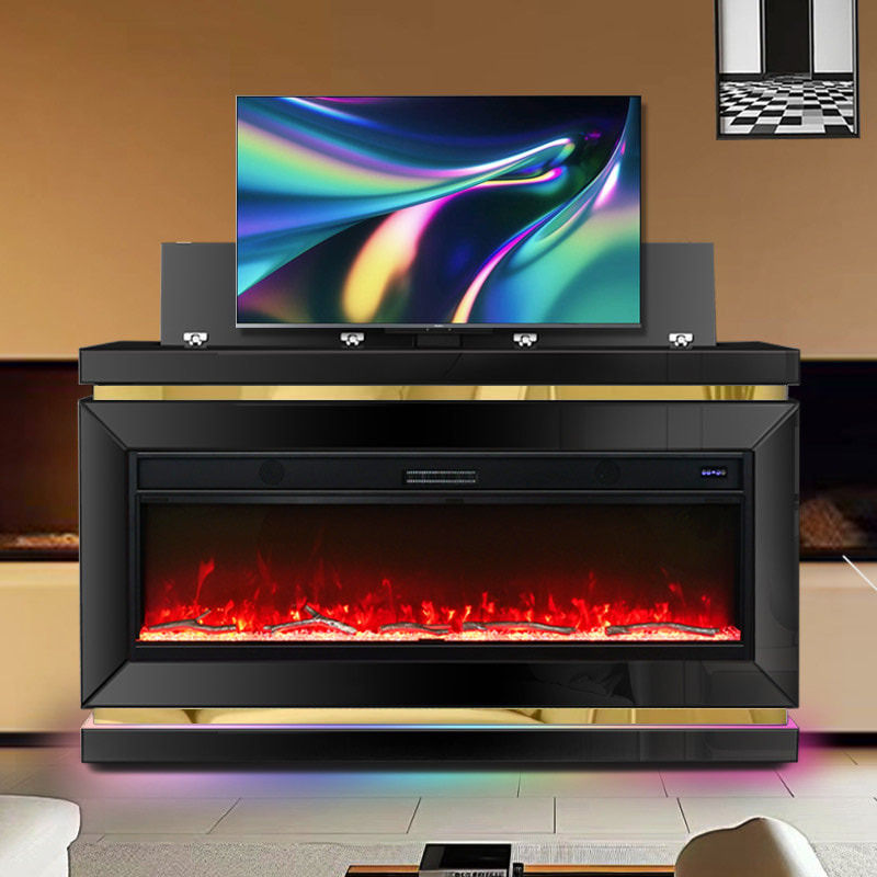 Black and Gold Fireplace TV Stand