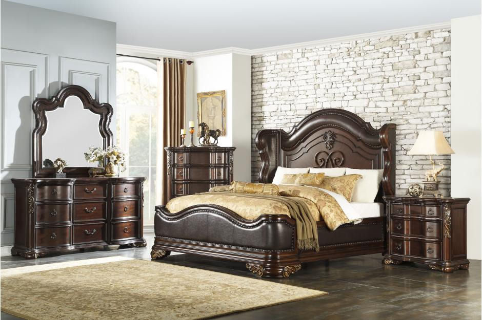 Traditional Dark Cherry Sleigh Bedroom Set