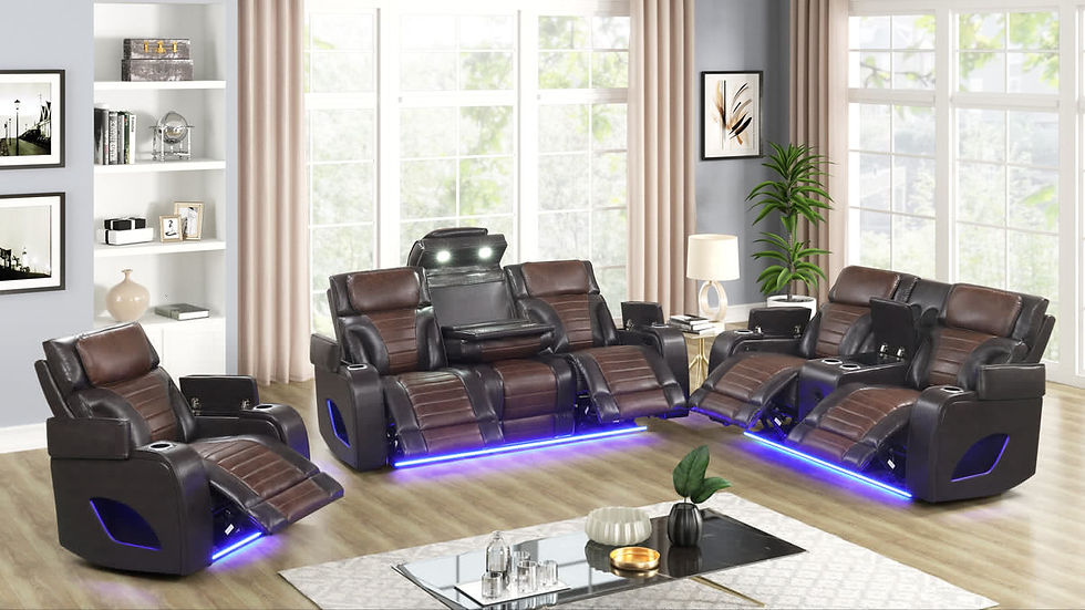 Brown LED Reclining Sofa Set 3 Pieces