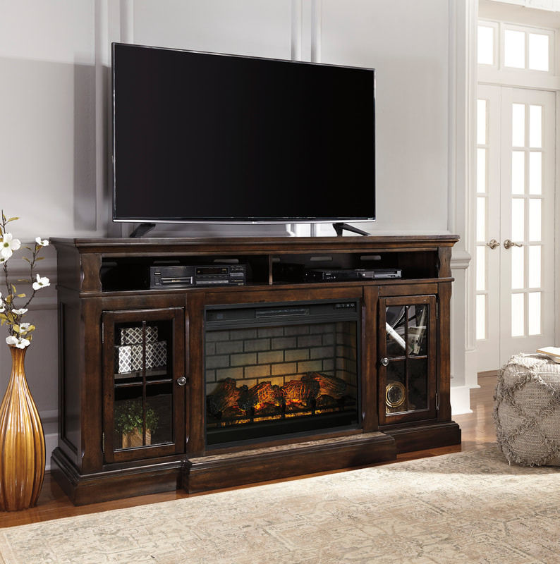 Traditional Brown Fireplace TV Stand