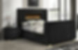 Black Channel-Tufted Platform Bed with Headboard Fireplace - Queen
