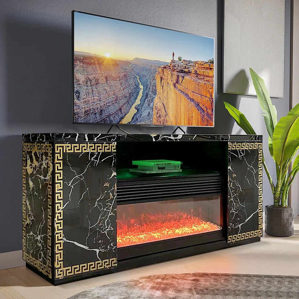 Black Marble Fireplace TV Stand