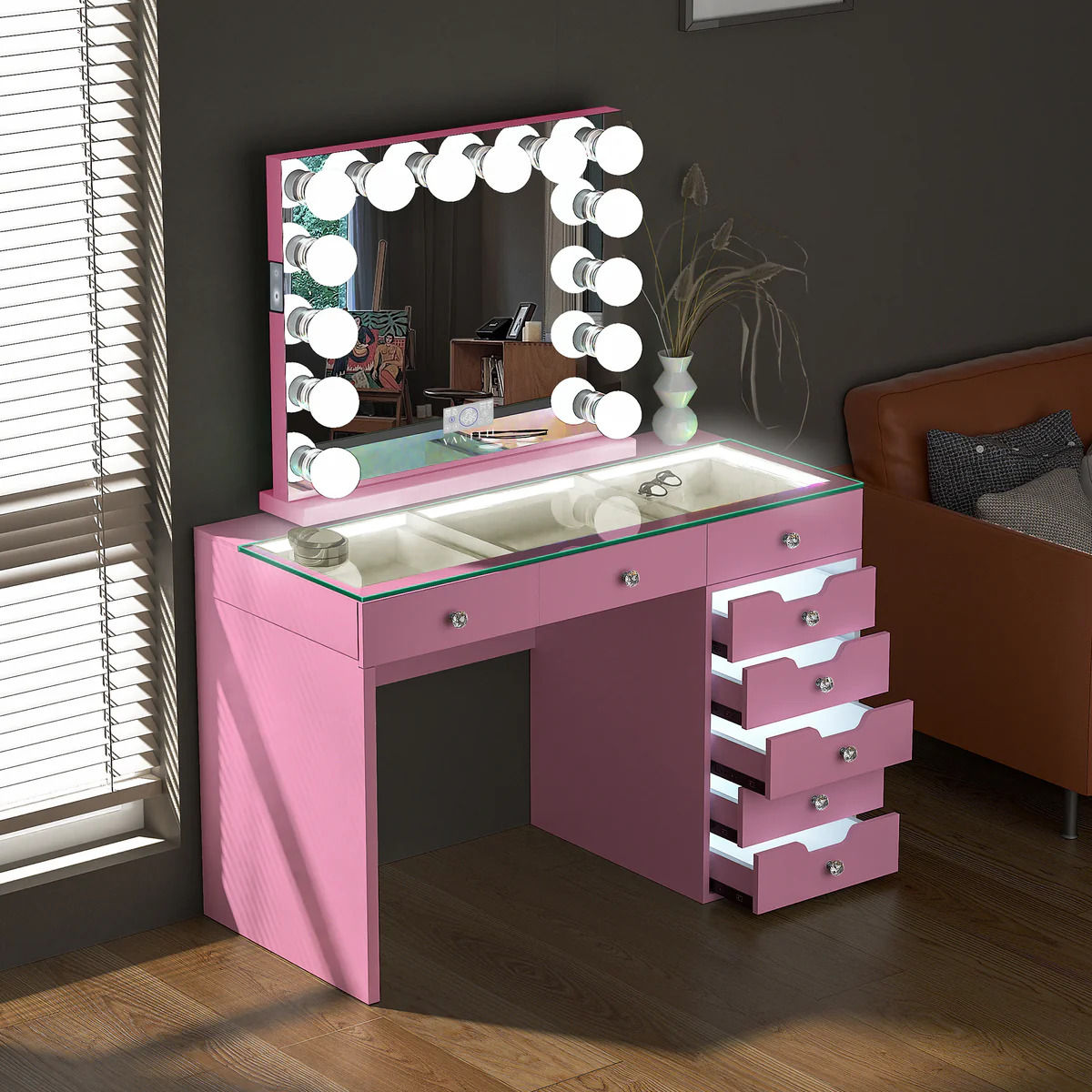 Pink Hollywood Vanity Desk