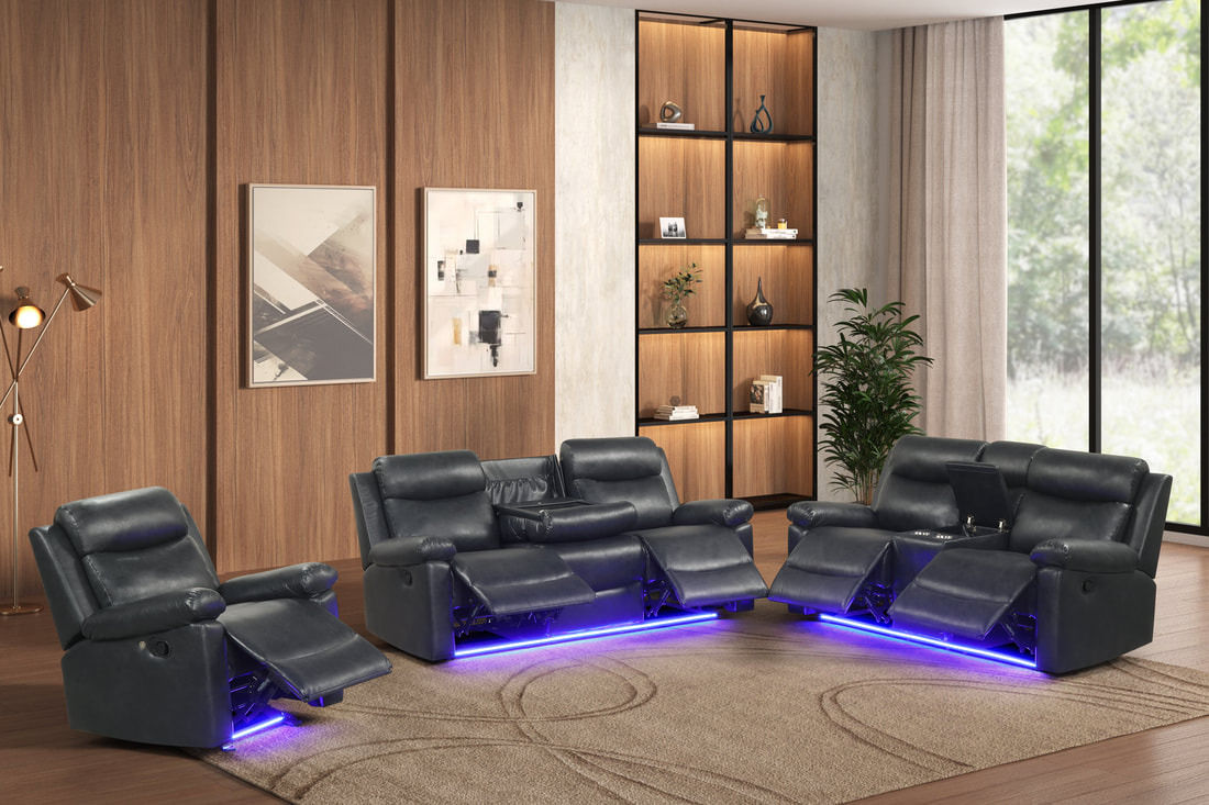 Isabel Black LED Reclining Sofa Set 3 Pieces
