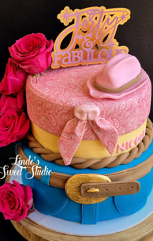 Custom design cowboy 2 tier cake with icing print necktie and fondant work