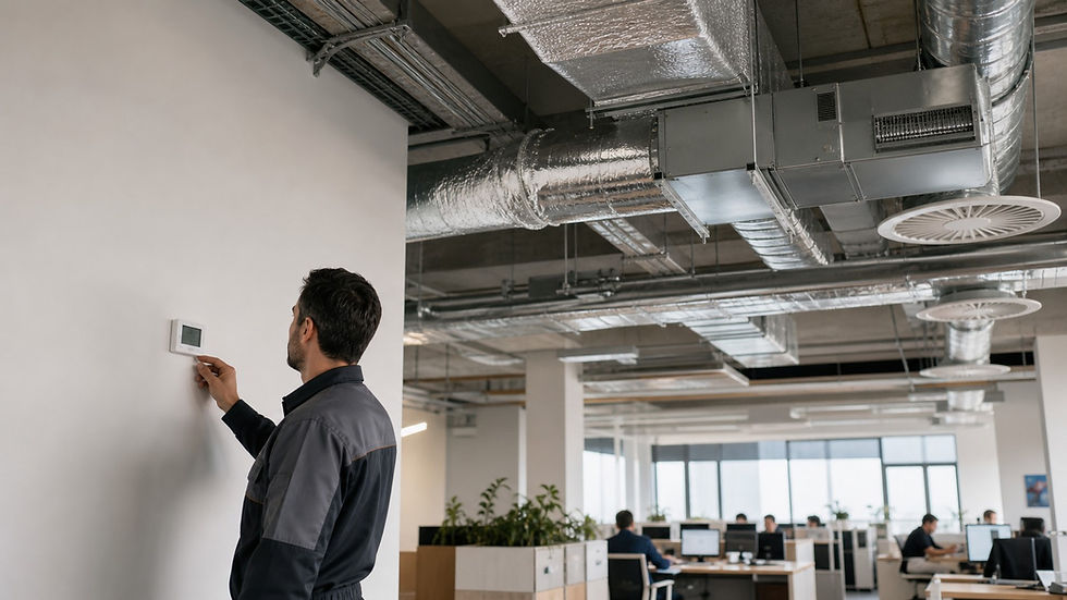 Ofis iç hava kalitesini sıcaklık ve bağıl nem ölçümüyle değerlendiren HVAC uzmanı.