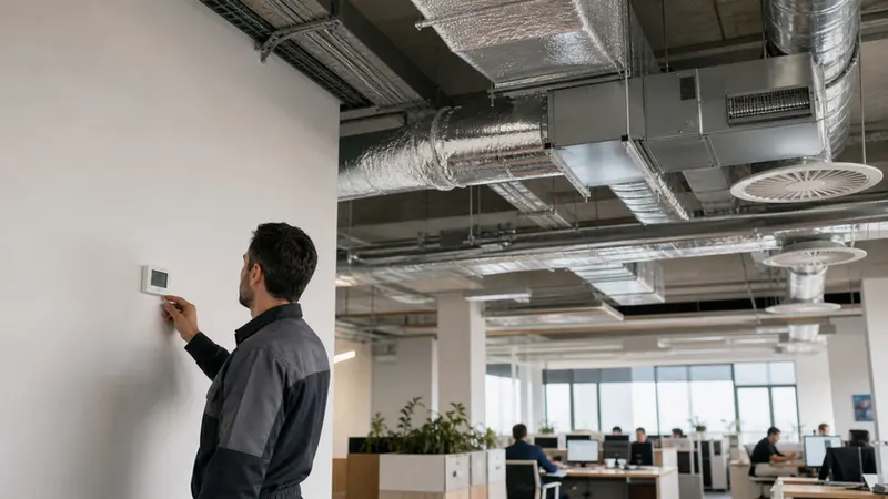 Ofis iç hava kalitesini sıcaklık ve bağıl nem ölçümüyle değerlendiren HVAC uzmanı.