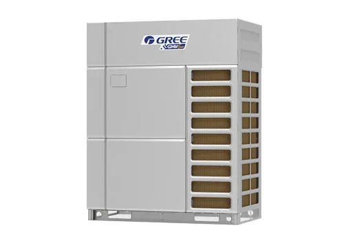 Gree GMV6 VRF dış ünitesinin gri kabini ve sağ yan ızgaraları