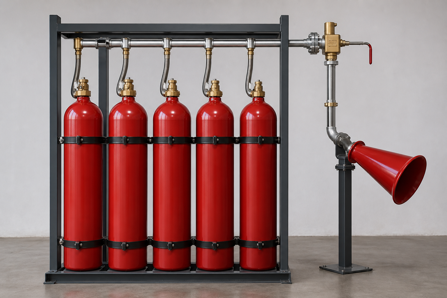 CO₂ silindir grubu, kolektör, kontrol paneli ve boşaltma nozulları