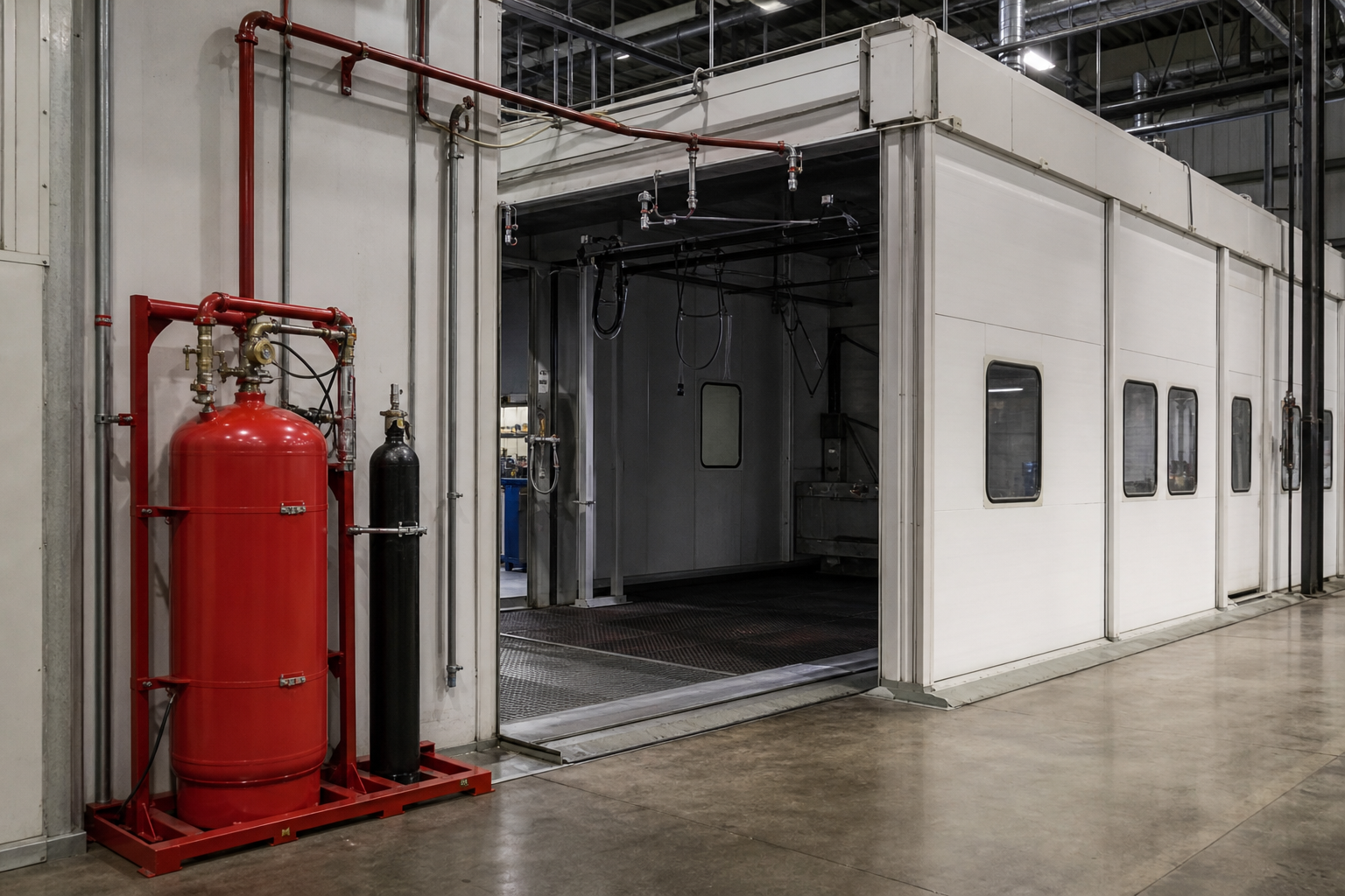 Endüstriyel makine üzerinde kuru kimyevi tozlu lokal söndürme nozulları