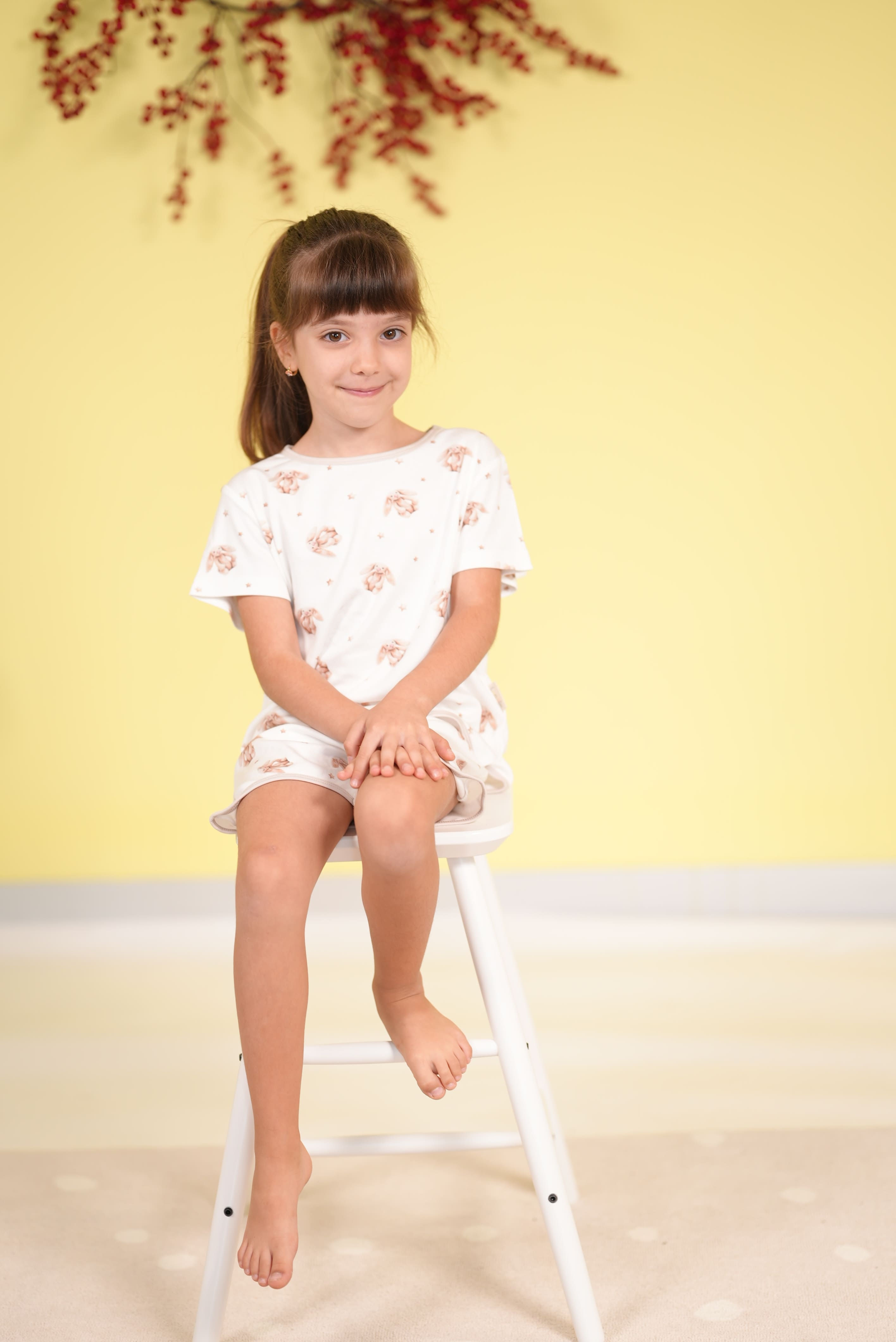 0.5 Tog / Beyaz Tavşan Lunalin Bebek Organik Pijama