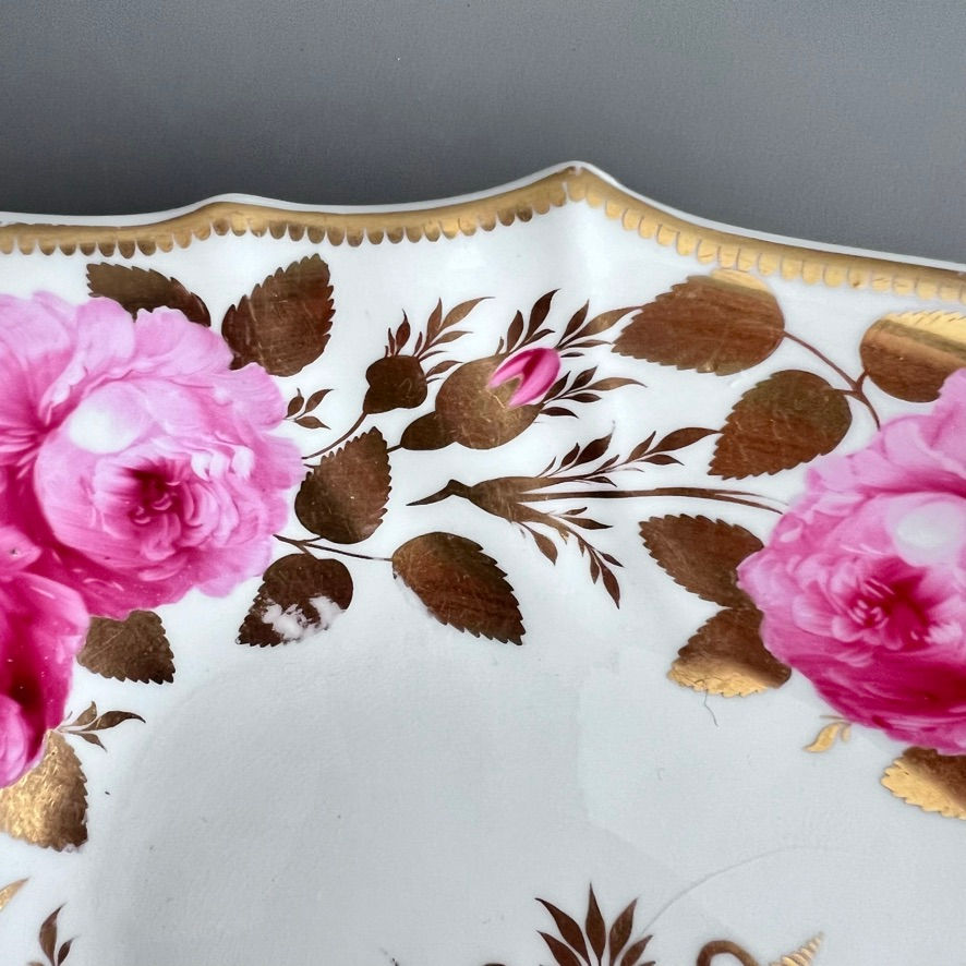 Thumbnail: H&R Daniel serving dish, pink roses and gilt patt. 3785, ca 1822 A/F