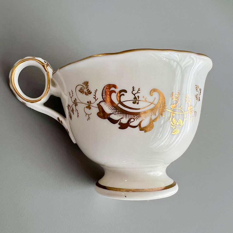 Thumbnail: Davenport orphaned coffee cup, grey, rich gilt, flowers, 1870-1886