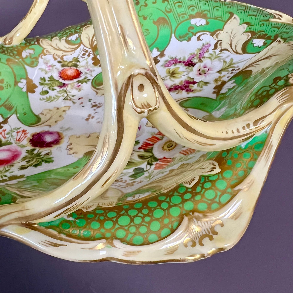 Thumbnail: Samuel Alcock basket, apple green with flower sprays, ca 1842