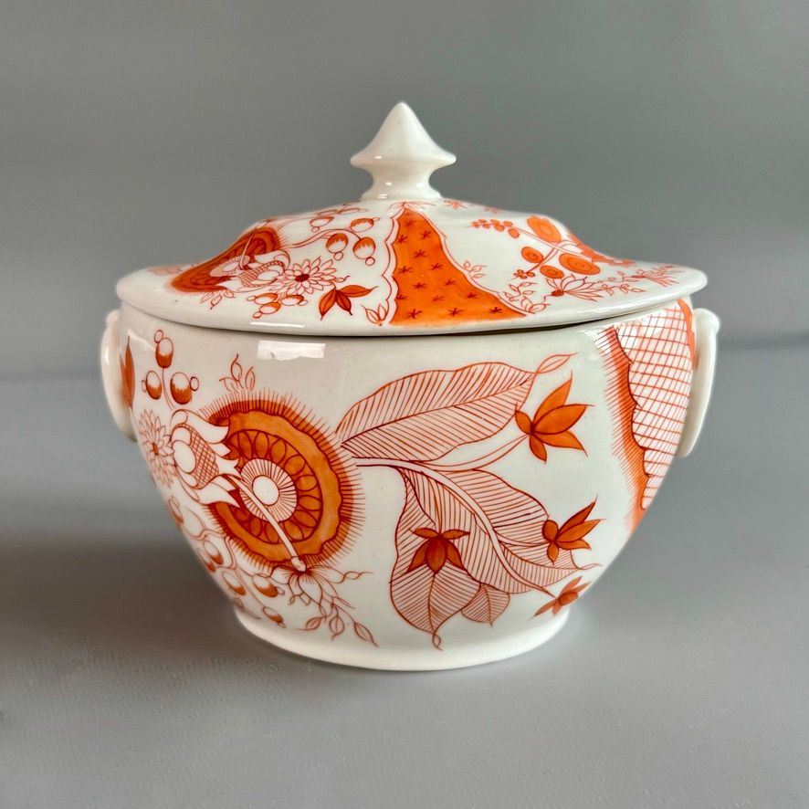 Thumbnail: Pinxton tea service, monochrome orange Japanese style, ca 1800