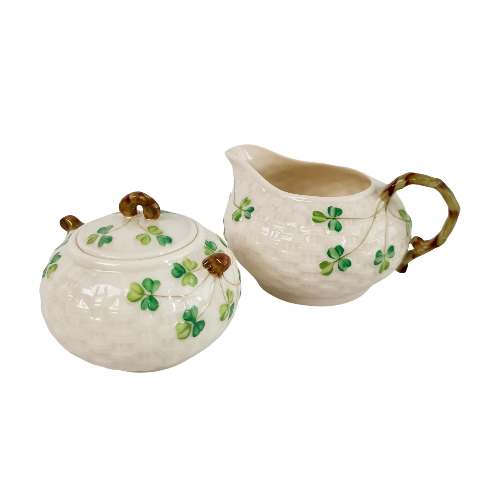 Belleek milk and sugar set, Shamrock pattern, 1926-1946