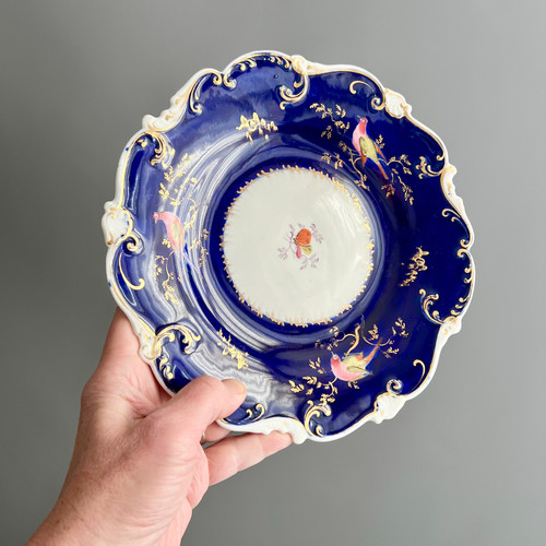H&R Daniel plate, Shell shape, cobalt blue, birds and butterfly