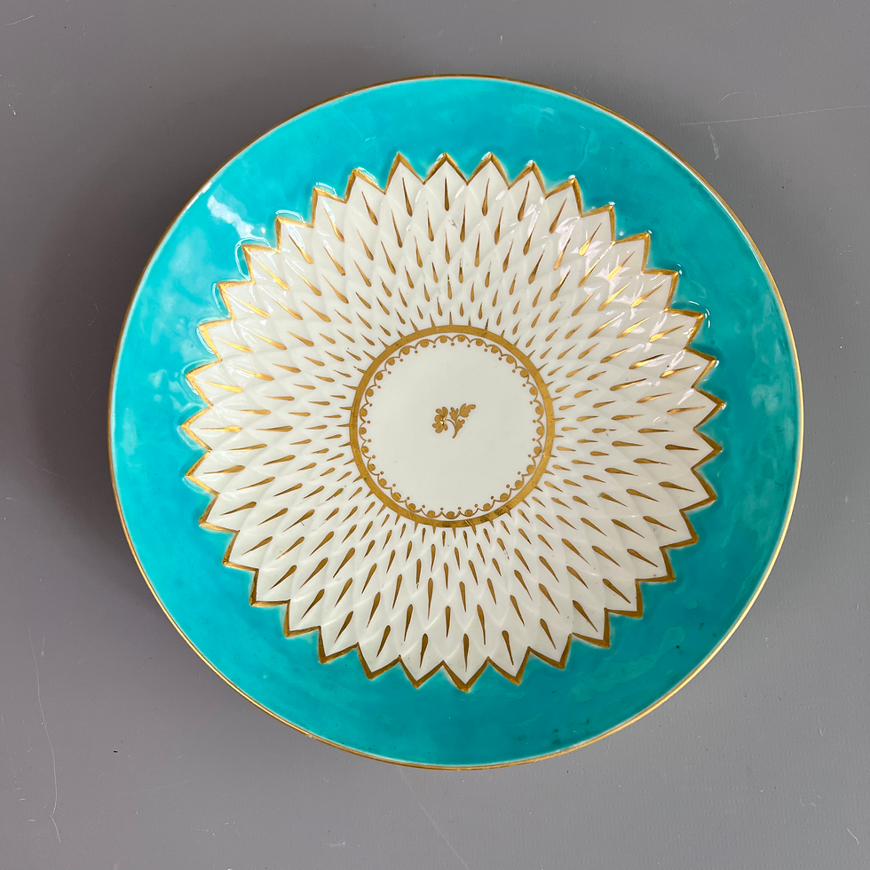 Thumbnail: Derby tea service, artichoke pattern in turquoise, ca 1785