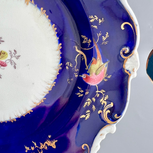 H&R Daniel plate, Shell shape, cobalt blue, birds and butterfly