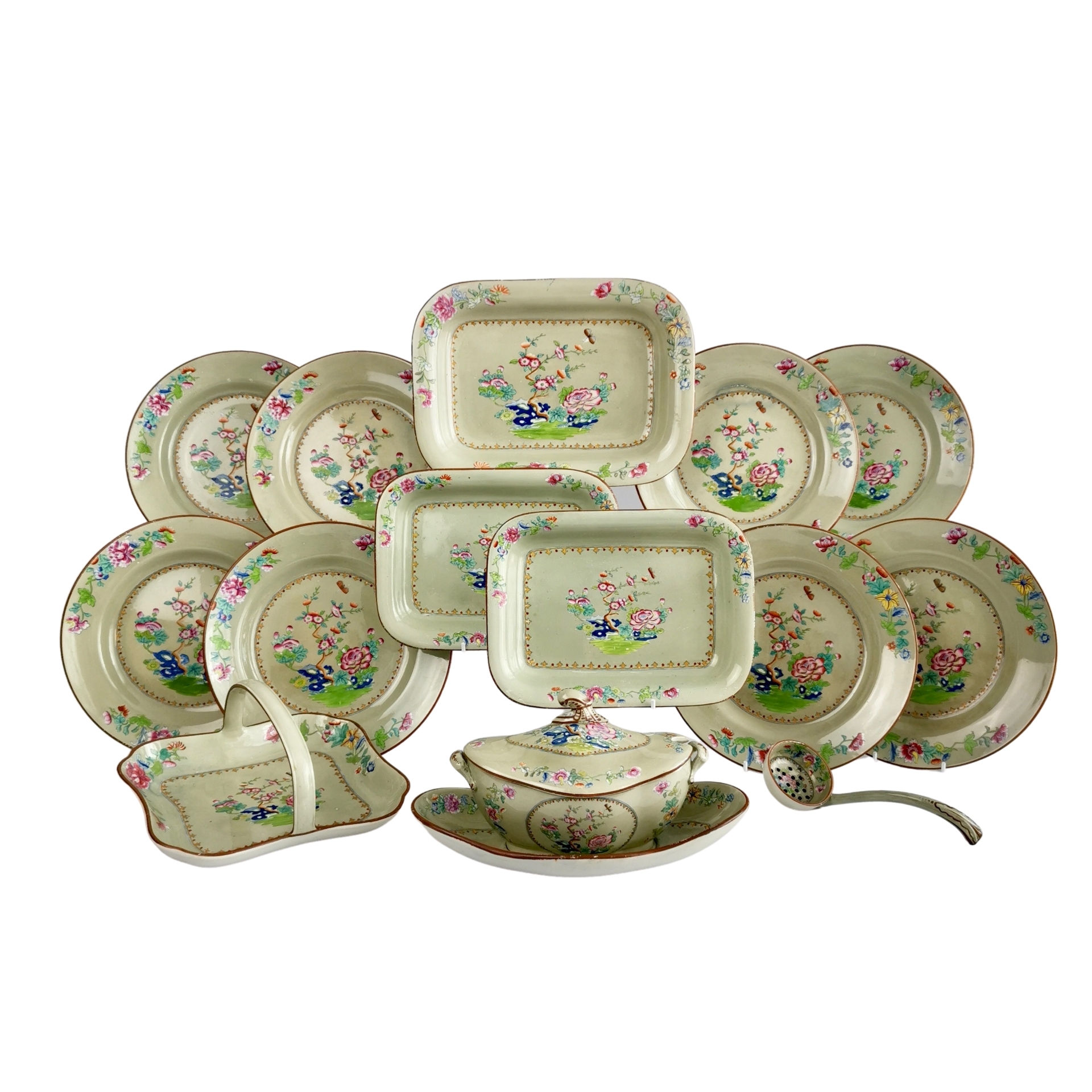 Spode creamware dessert service, avocado green Willis pattern, 1814-1820