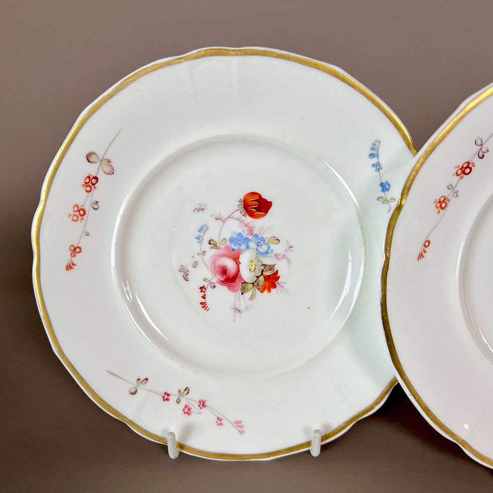Thumbnail: Samuel Alcock pair of small plates, white with flower sprays, ca 1823