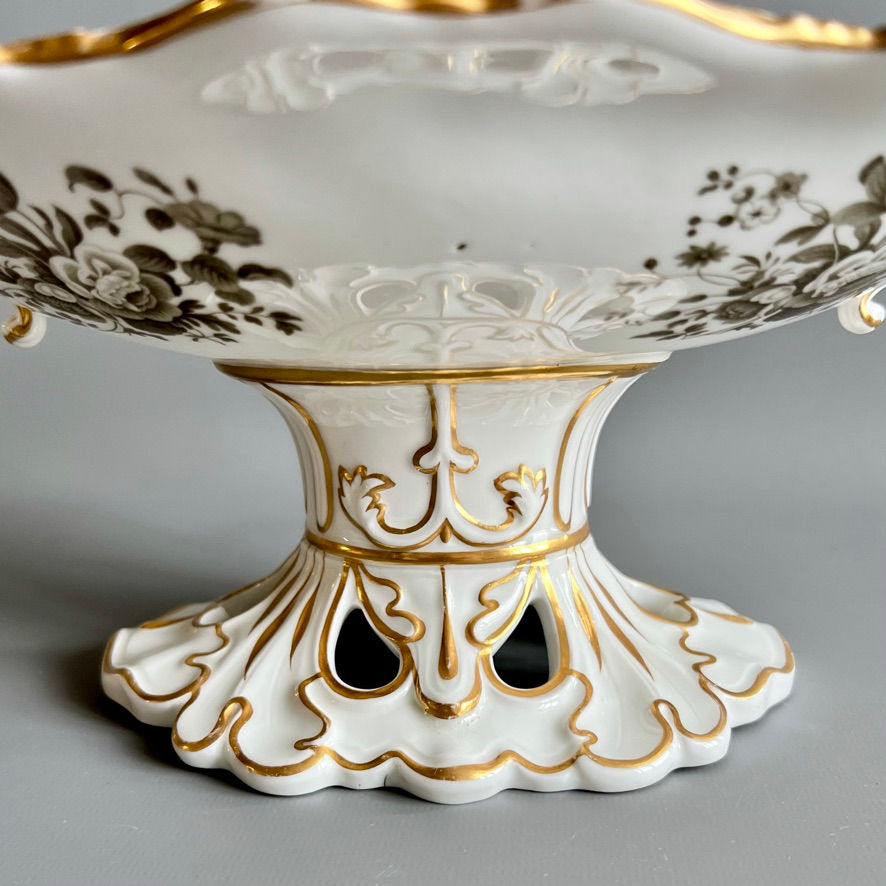 Thumbnail: Minton dessert service, inverted shell with monochrome flowers, ca 1830