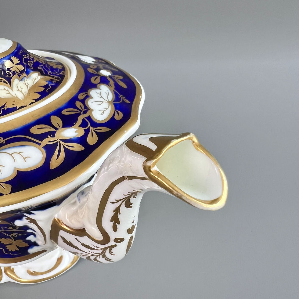 Thumbnail: Samuel Alcock teapot, cobalt blue "writhen" shape, ca 1826