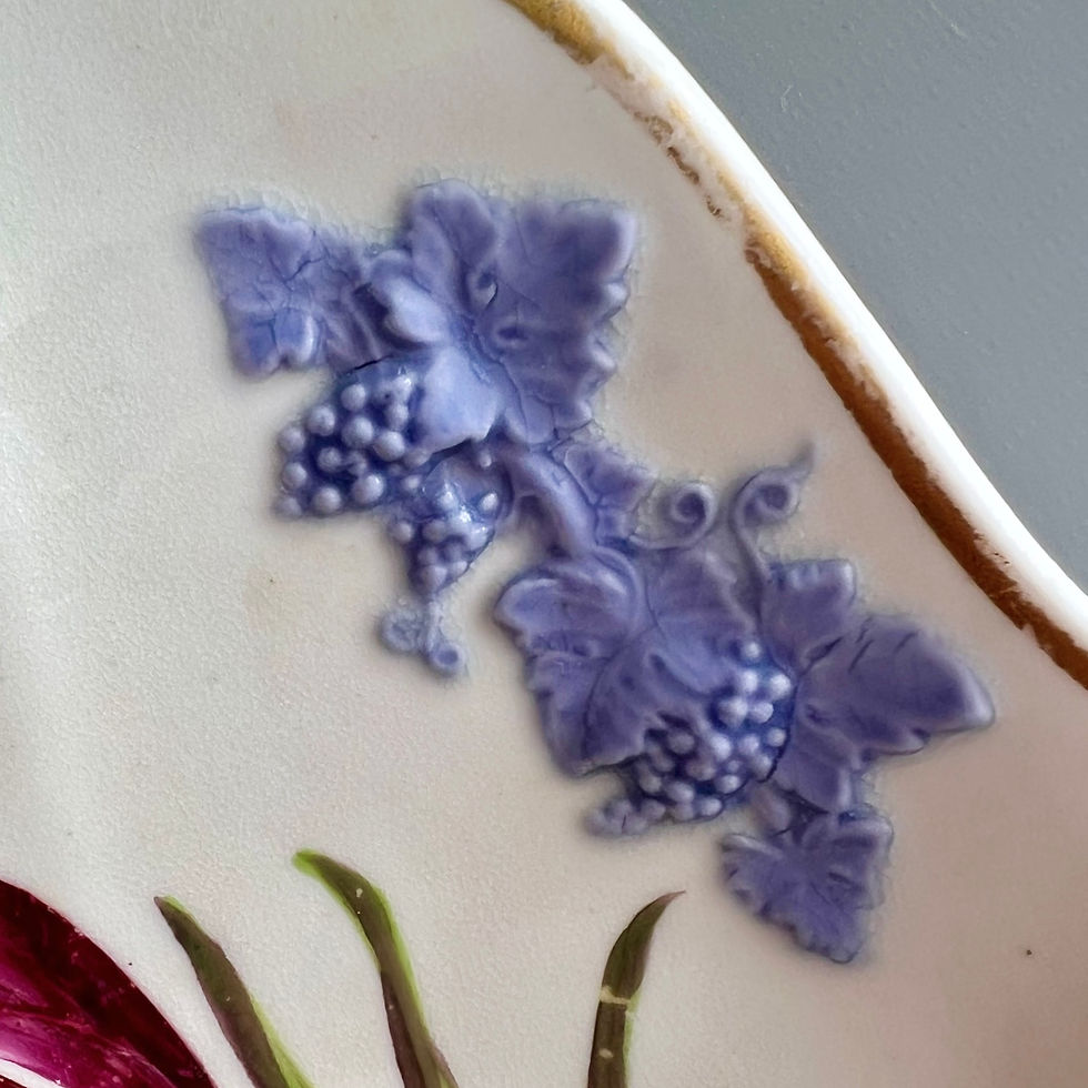 Thumbnail: H&R Daniel shell dish, patt. 4019, florals and purple sprigs, 1824