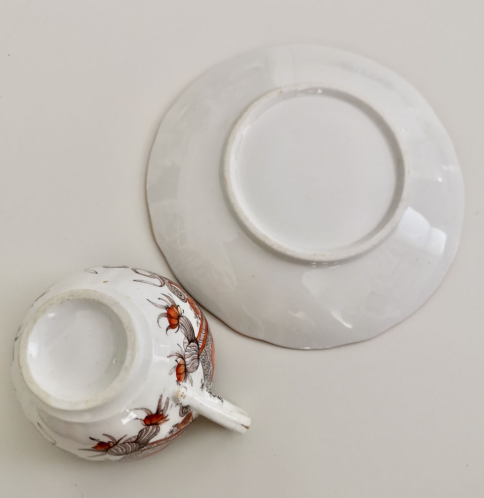 Thumbnail: C J Mason coffee cup, transfer printed orange birds, ca 1830