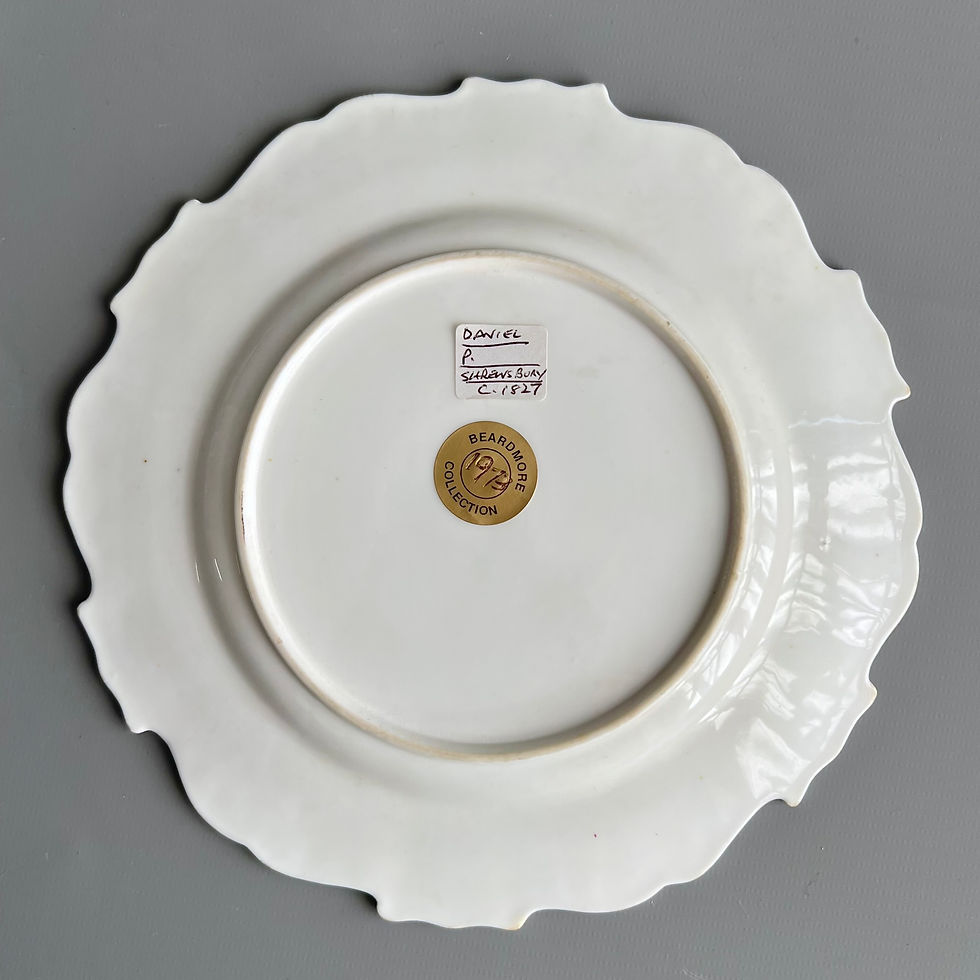 Thumbnail: H&R Daniel plate, Shrewsbury shape, maroon with flowers patt.D165, 1830