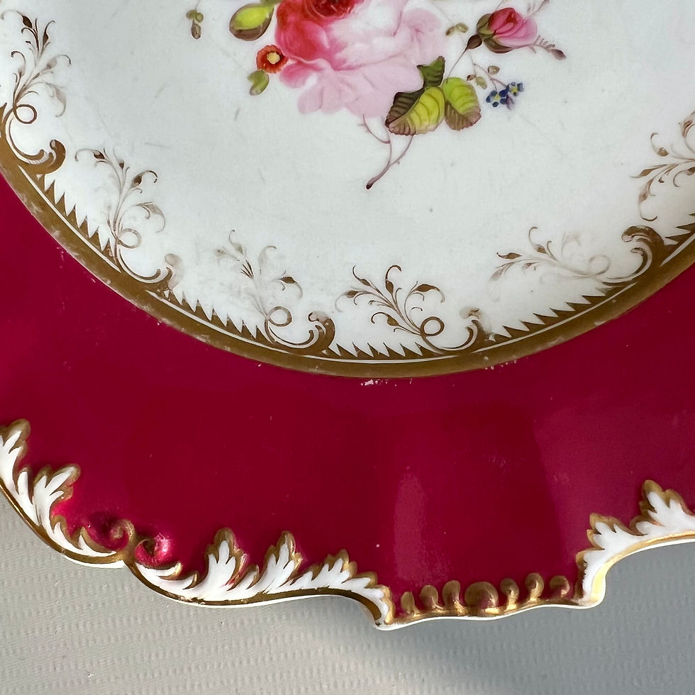 Thumbnail: H&R Daniel plate, Shrewsbury shape, maroon with flowers patt.4355, 1830