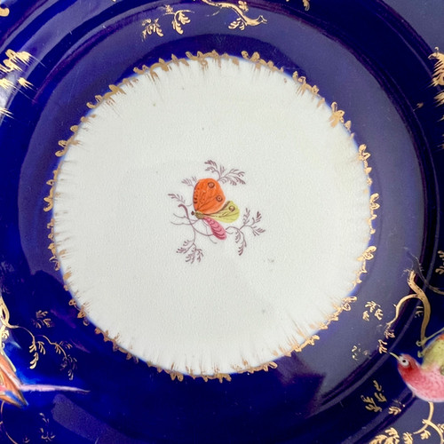 H&R Daniel plate, Shell shape, cobalt blue, birds and butterfly