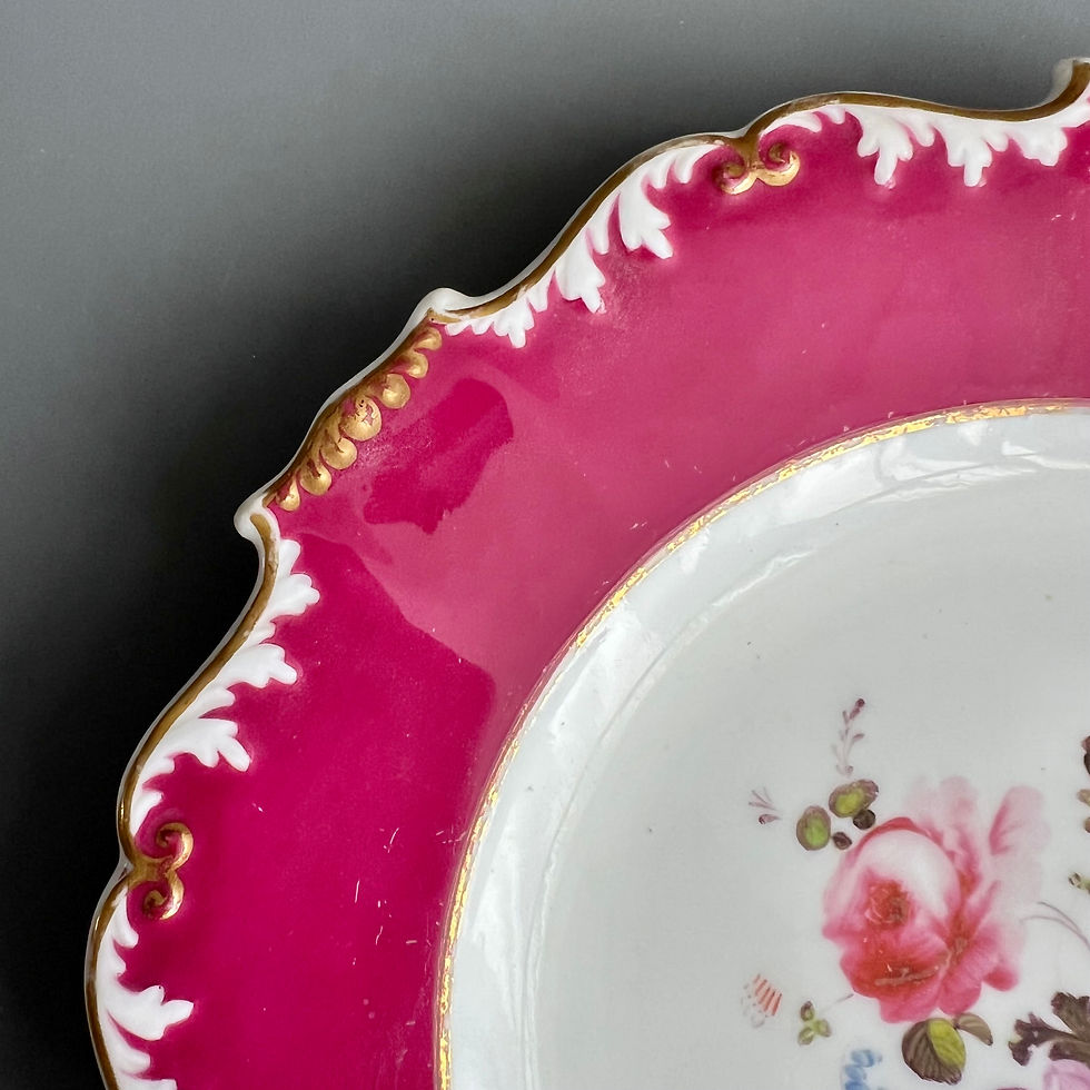 Thumbnail: H&R Daniel plate, Shrewsbury shape, maroon with flowers patt.D165, 1830