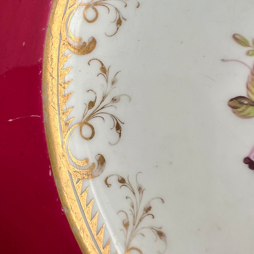 Thumbnail: H&R Daniel plate, Shrewsbury shape, maroon with flowers patt.4355, 1830