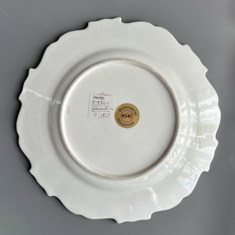 Thumbnail: H&R Daniel plate, Shrewsbury shape, maroon with flowers patt.4355, 1830