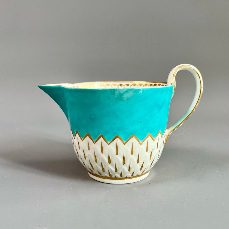 Thumbnail: Derby tea service, artichoke pattern in turquoise, ca 1785