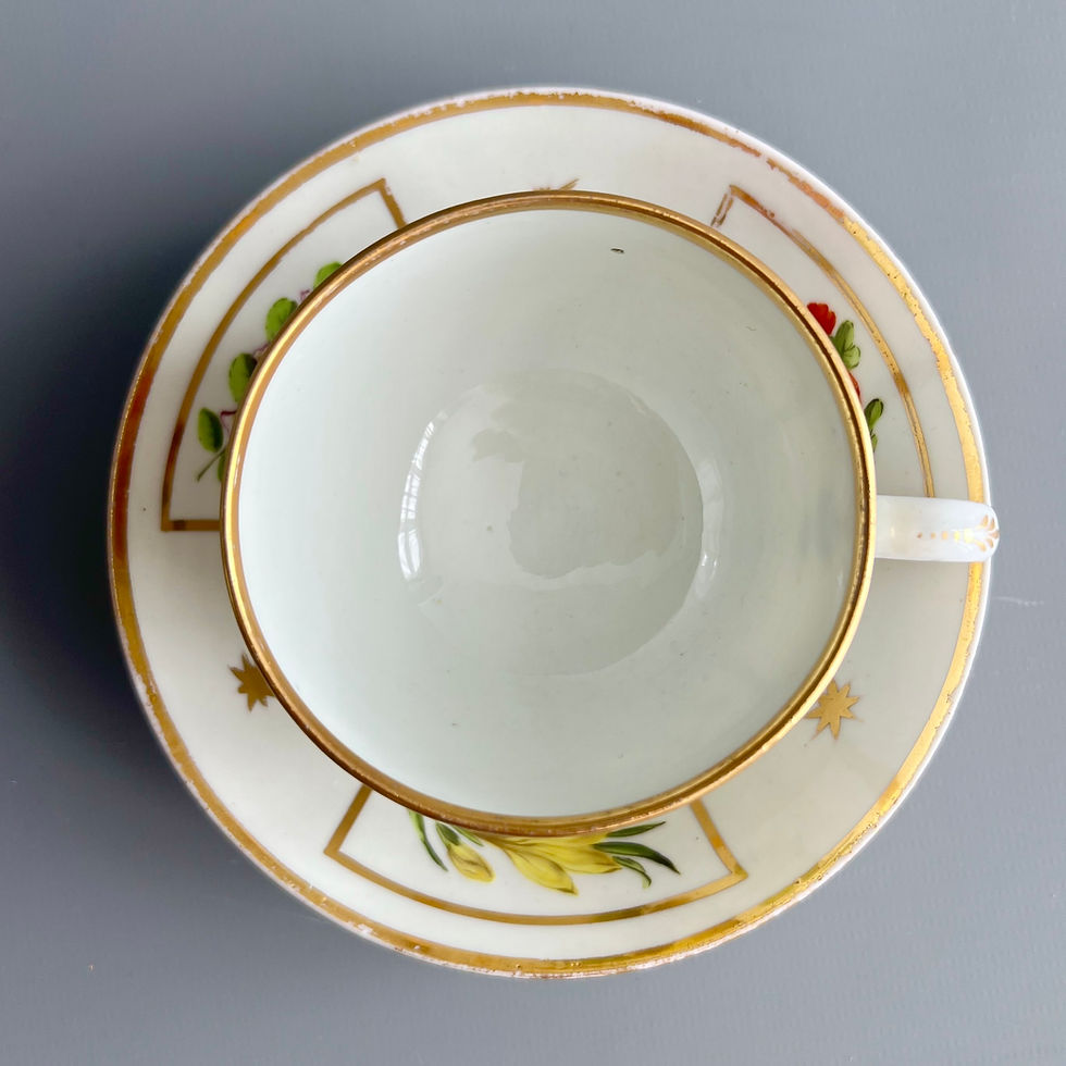 Thumbnail: Coalport John Rose true trio, flowers in gilt squares and stars, ca 1800