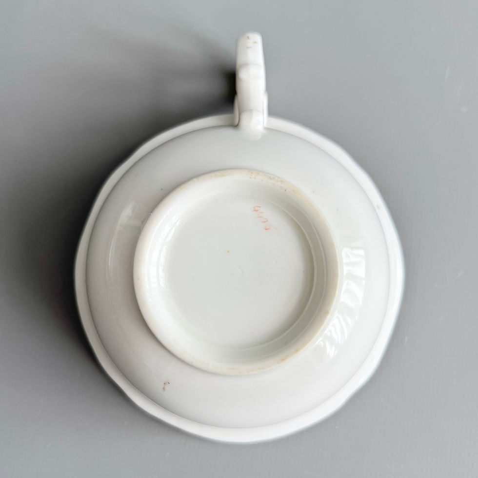 Thumbnail: H&R Daniel orphaned teacup, 2nd Gadroon, periwinkle swirl patt. 4406, ca 1828