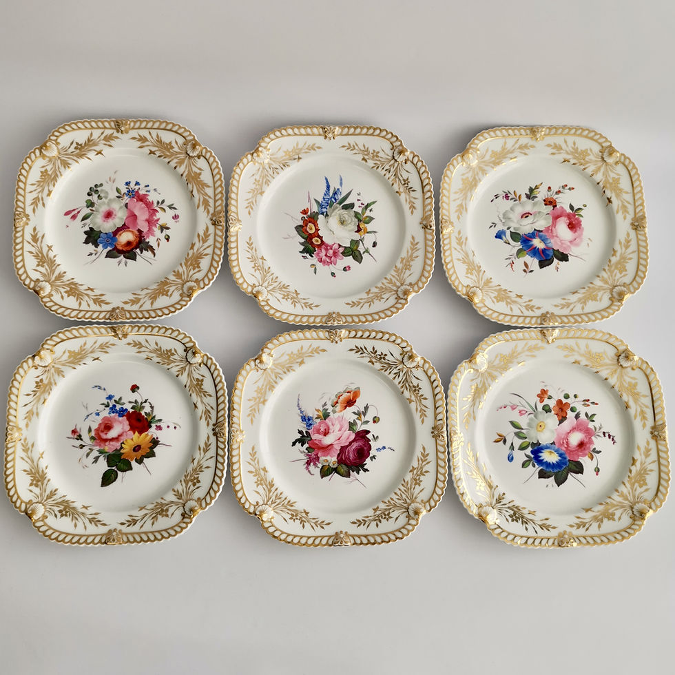 Thumbnail: Chamberlains Worcester dessert service, white with flowers, ca 1822