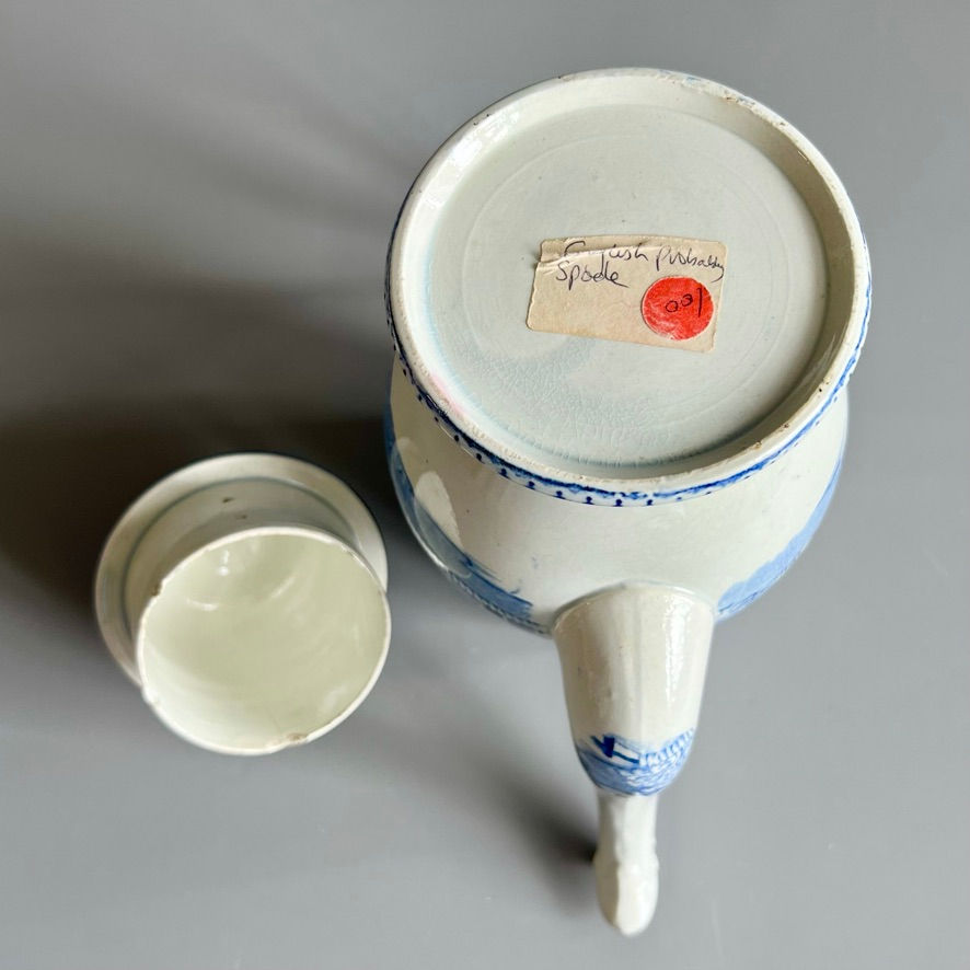 Thumbnail: English pearlware coffee pot, blue transferware, fallow deer in snow, 1800-1820