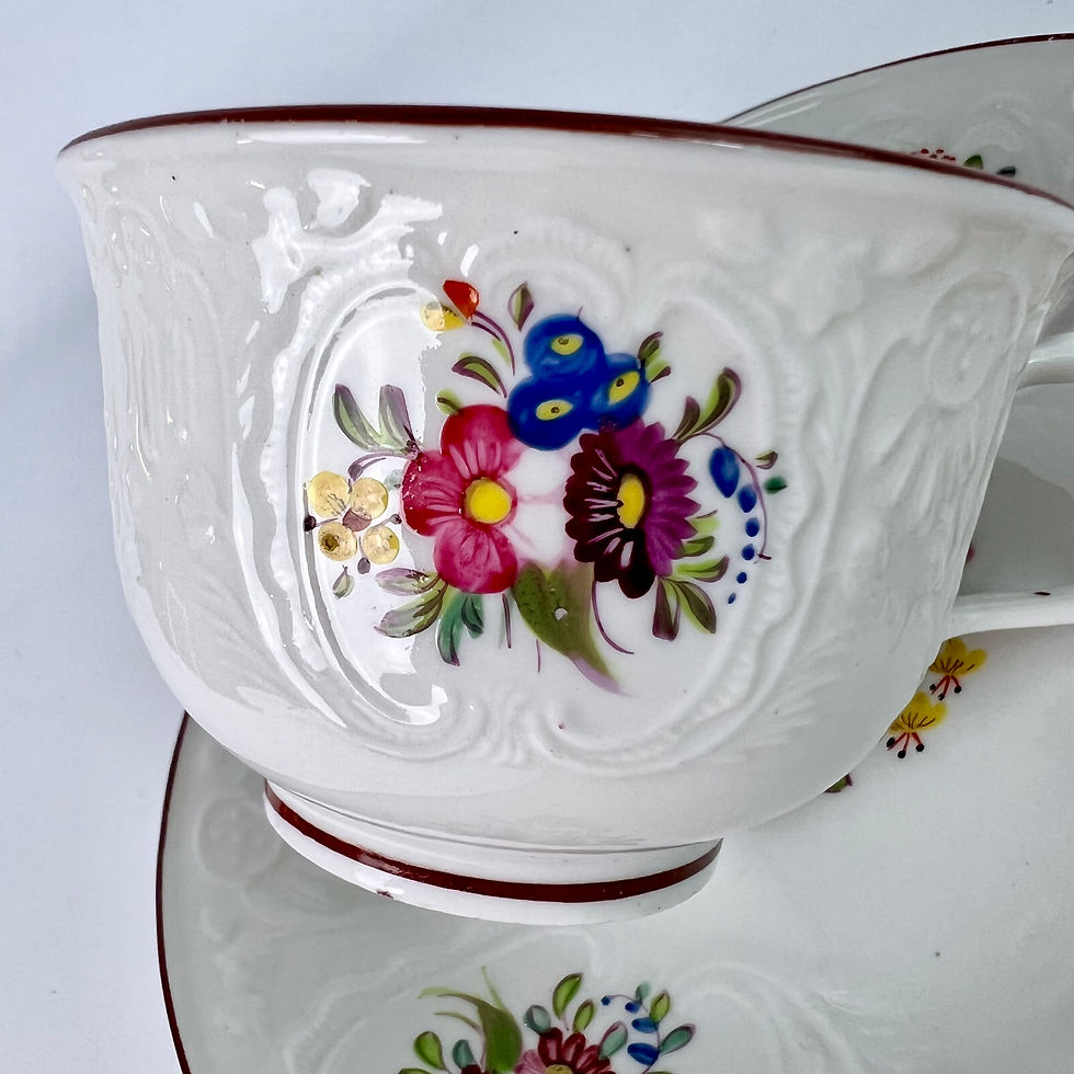 Thumbnail: Coalport teacup, white blind-moulded Dulong pattern, ca 1817