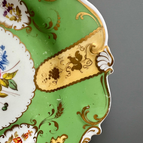 H&R Daniel plate, pierced shell shape, green, yellow, flowers patt