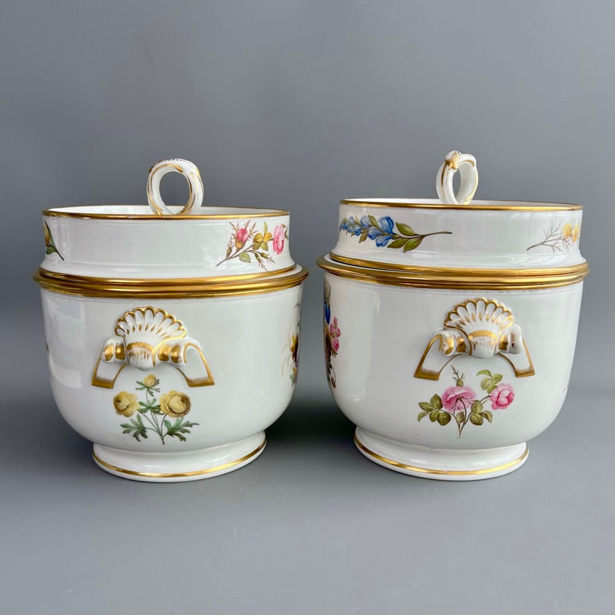 Thumbnail: Derby pair of ice pails, fine flowers by William Billingsley, ca 1790