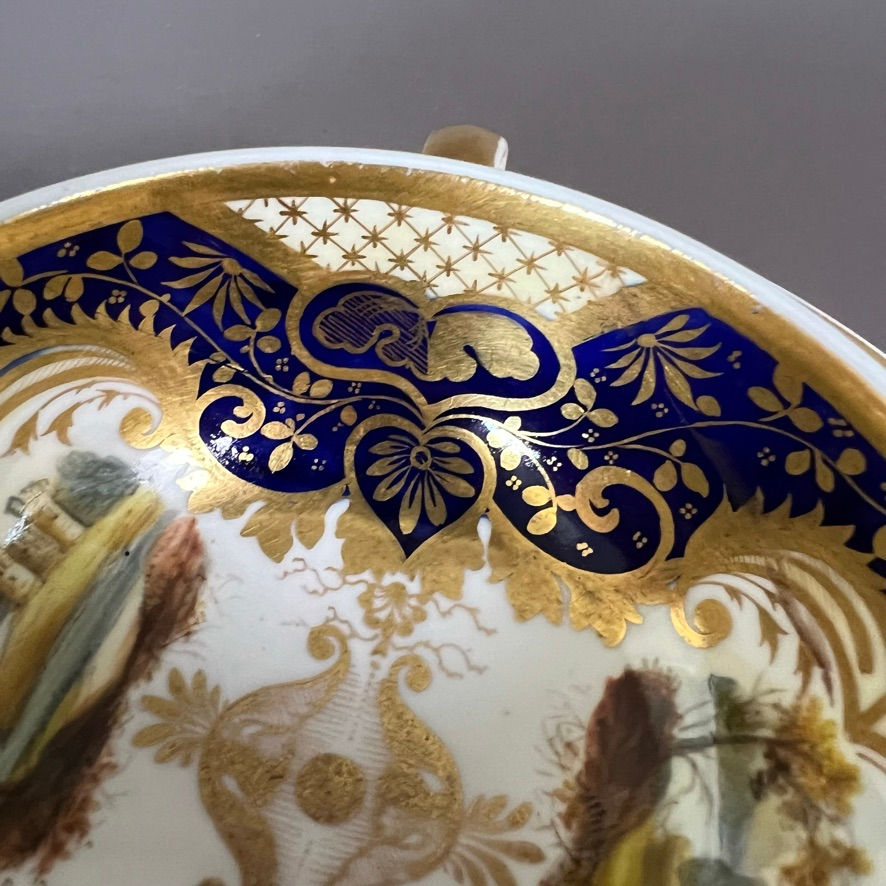 Thumbnail: Samuel Alcock true trio, half orange shape, cobalt blue, gilt, landscapes, c1825