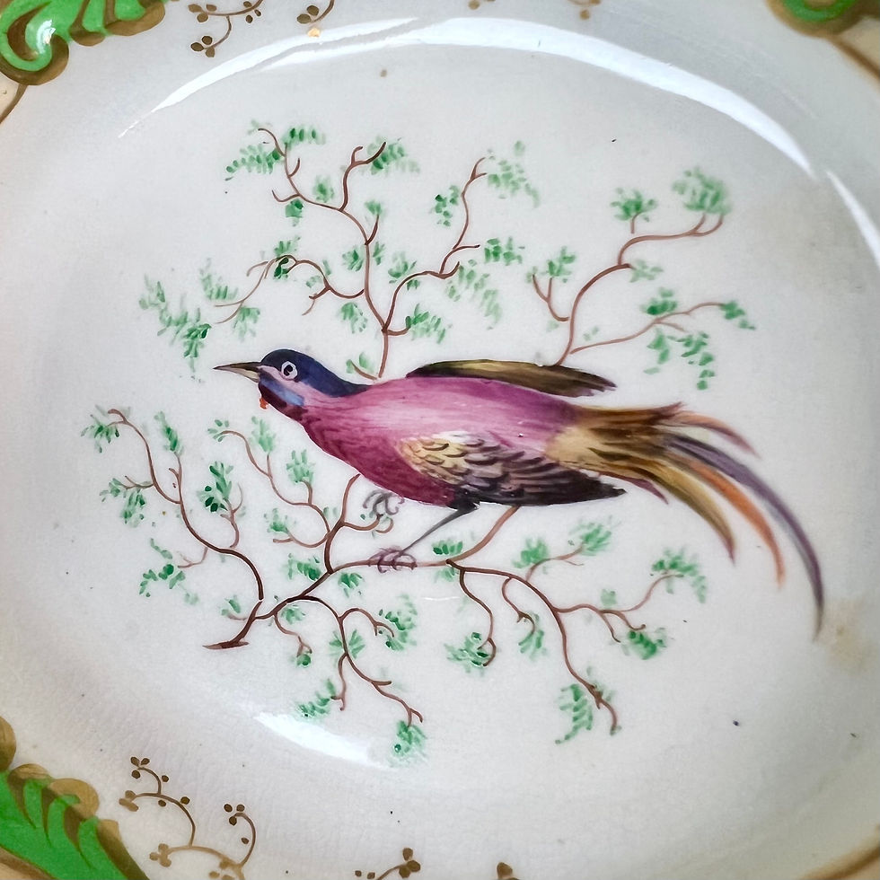 Thumbnail: Samuel Alcock basket, apple green with bird painting, ca 1840