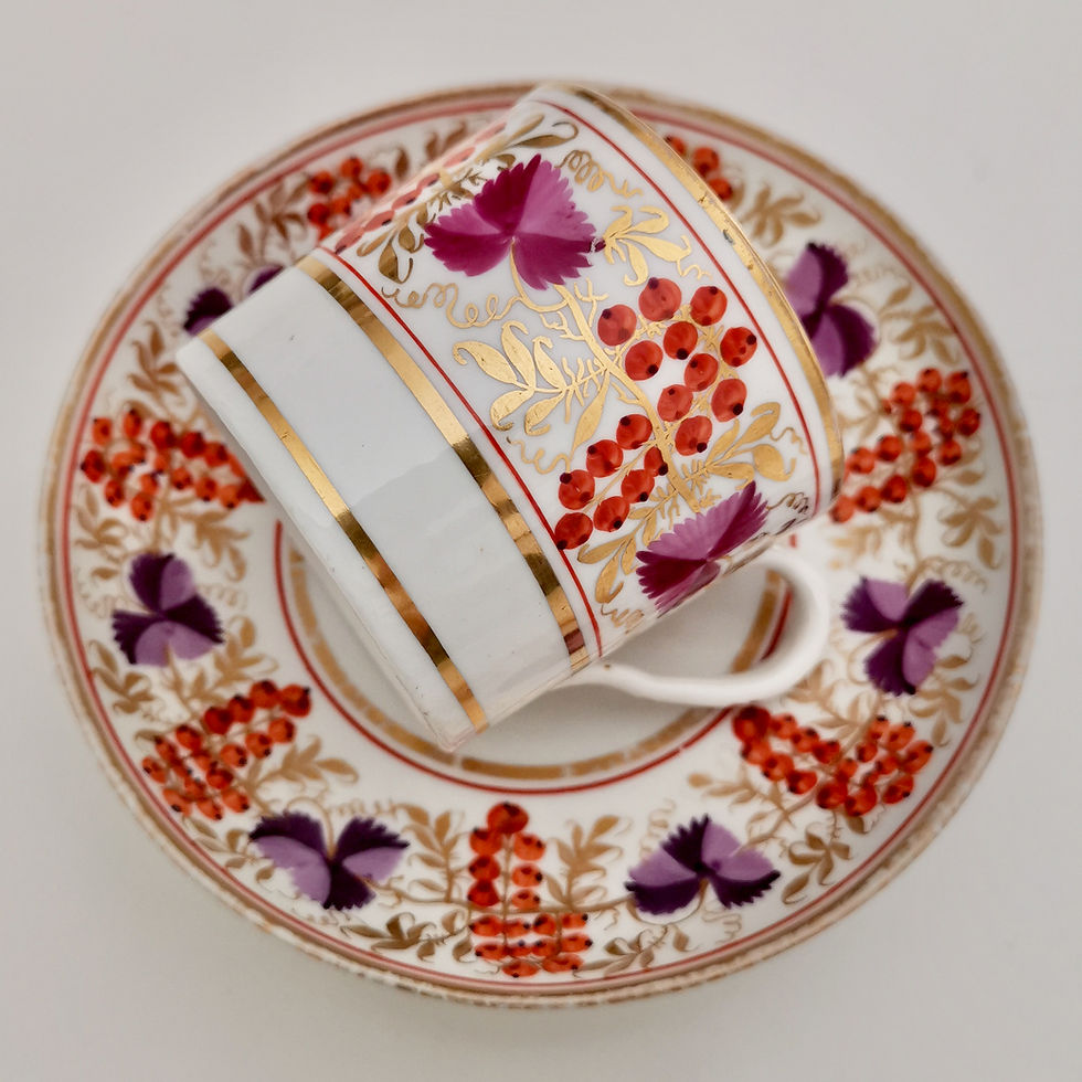Thumbnail: True trio, red and purple vines with gilt, Coalport Thomas Rose ca 1805 (2)